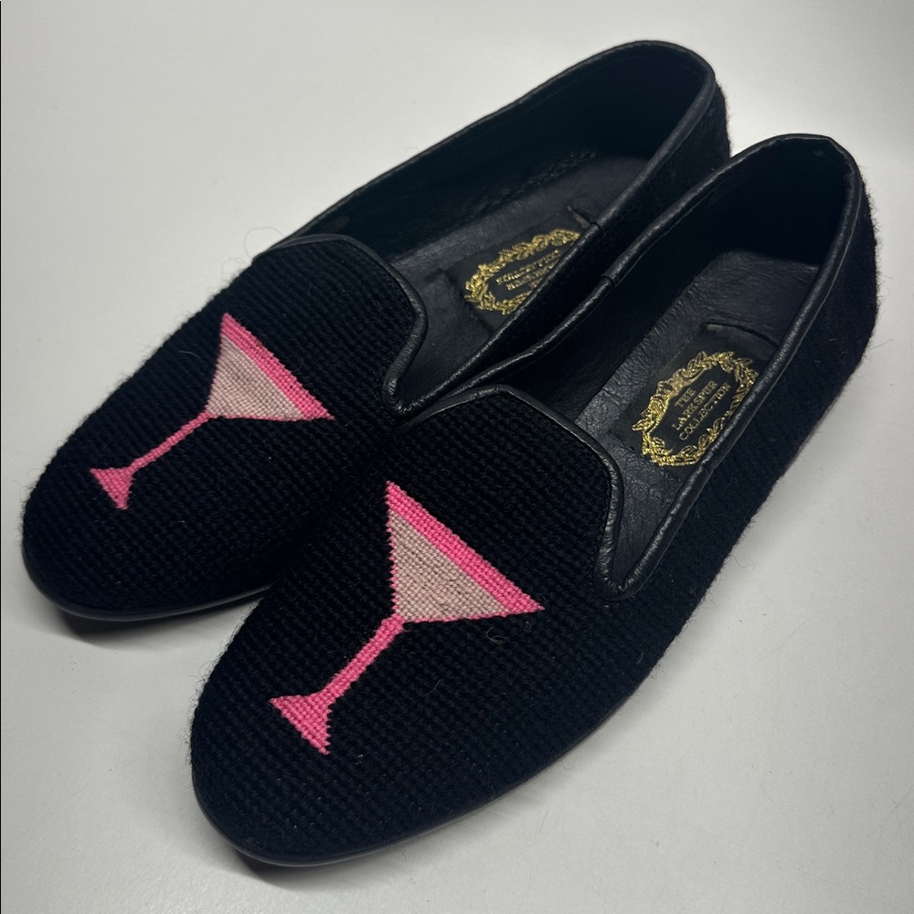 Larkspur Collection Flats Slip On Needlepoint Shoes Martini Cocktail Black 7.5